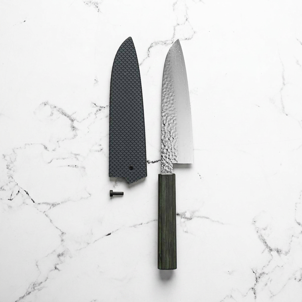 Touroku Sakai Kagayaki VG10 Damascus Tsuchime Santoku 170mm