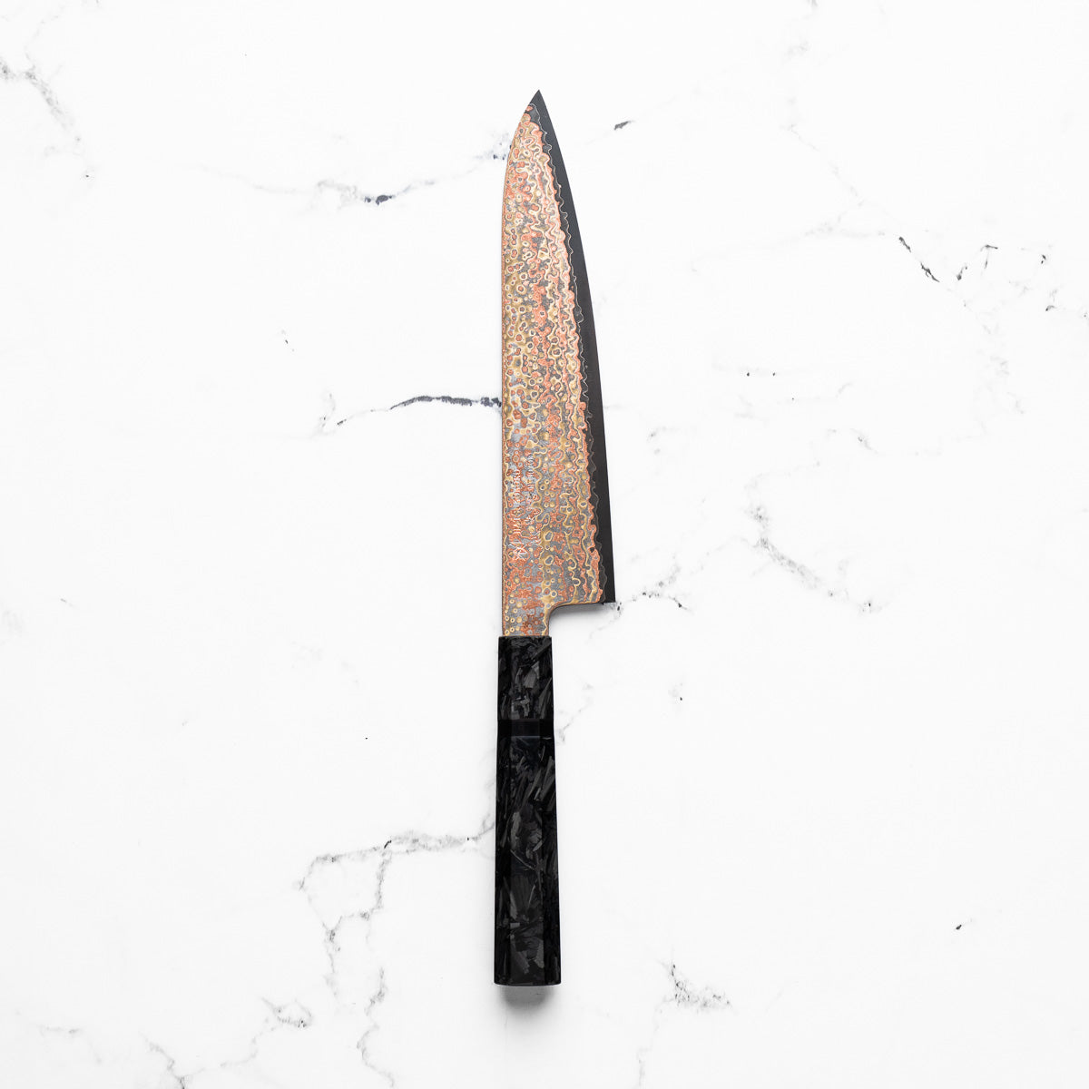 Hatsukokoro Hinotori V-Toku 2 Rainbow Damascus Gyuto 210mm - Dark Carbon Fibre