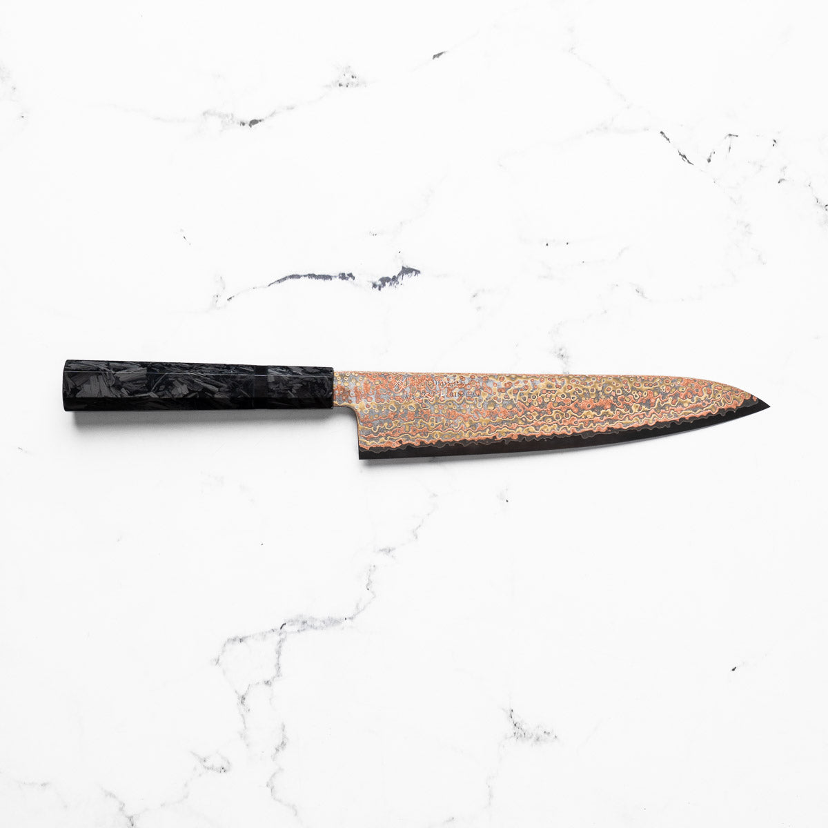 Hatsukokoro Hinotori V-Toku 2 Rainbow Damascus Gyuto 210mm - Dark Carbon Fibre