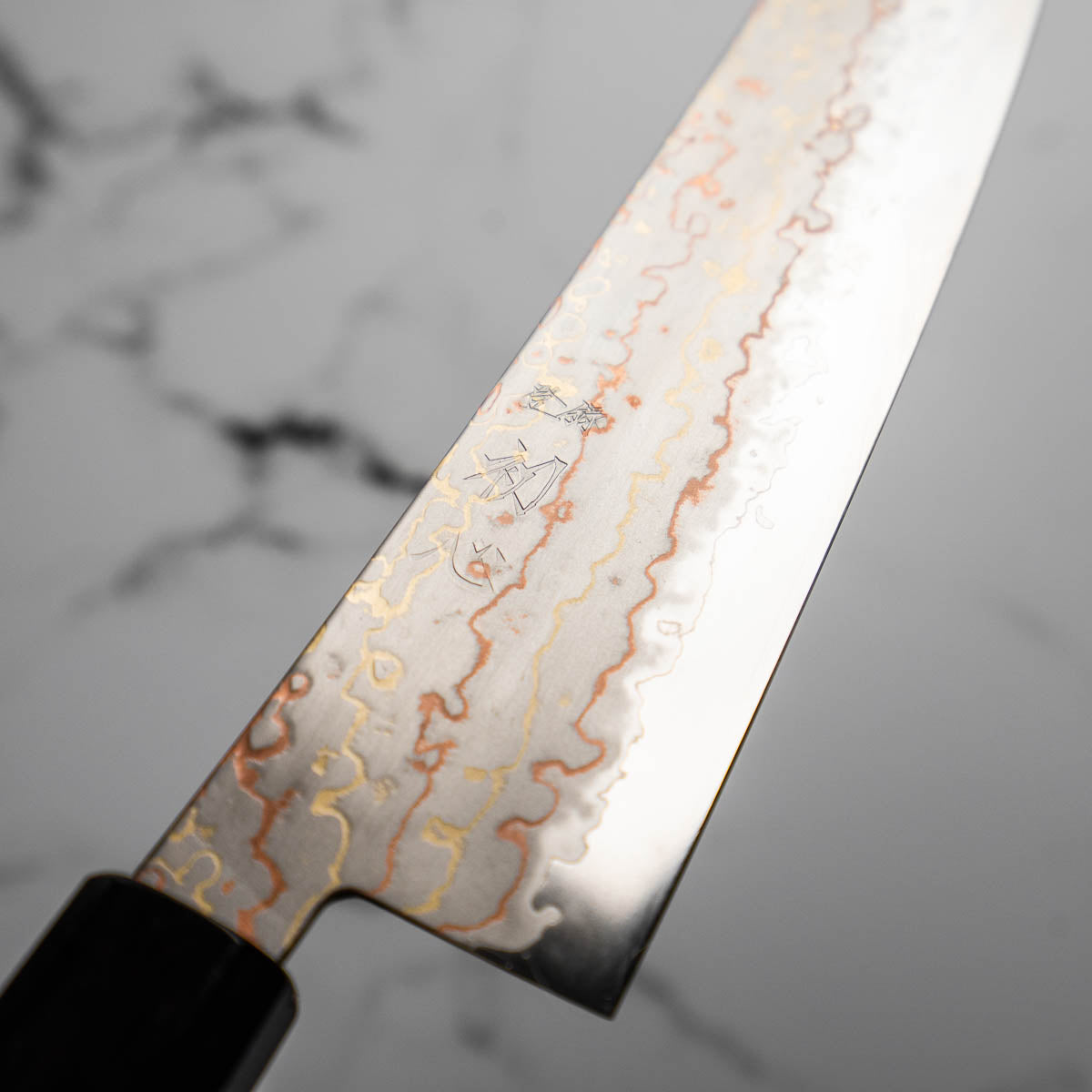 Hatsukokoro Hayabusa Blue 2 Rainbow Damascus Gyuto 210mm - Ebony