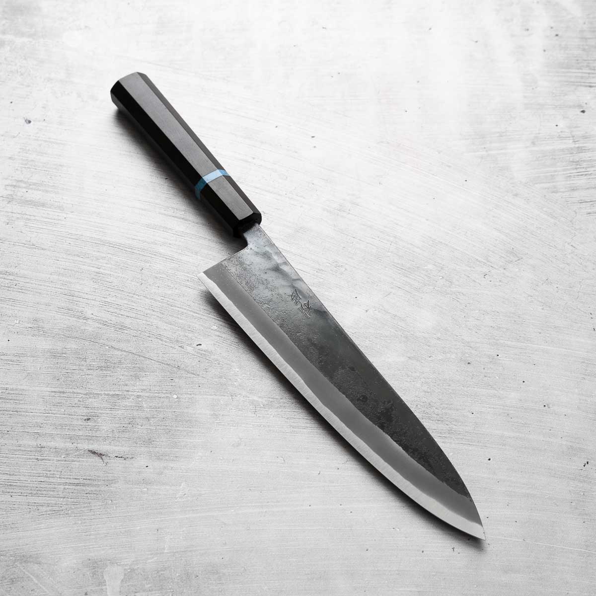 Seido "Kuro" x Tadafusa White 2 Kurouchi Gyuto 210mm - Ebony & Turquoise
