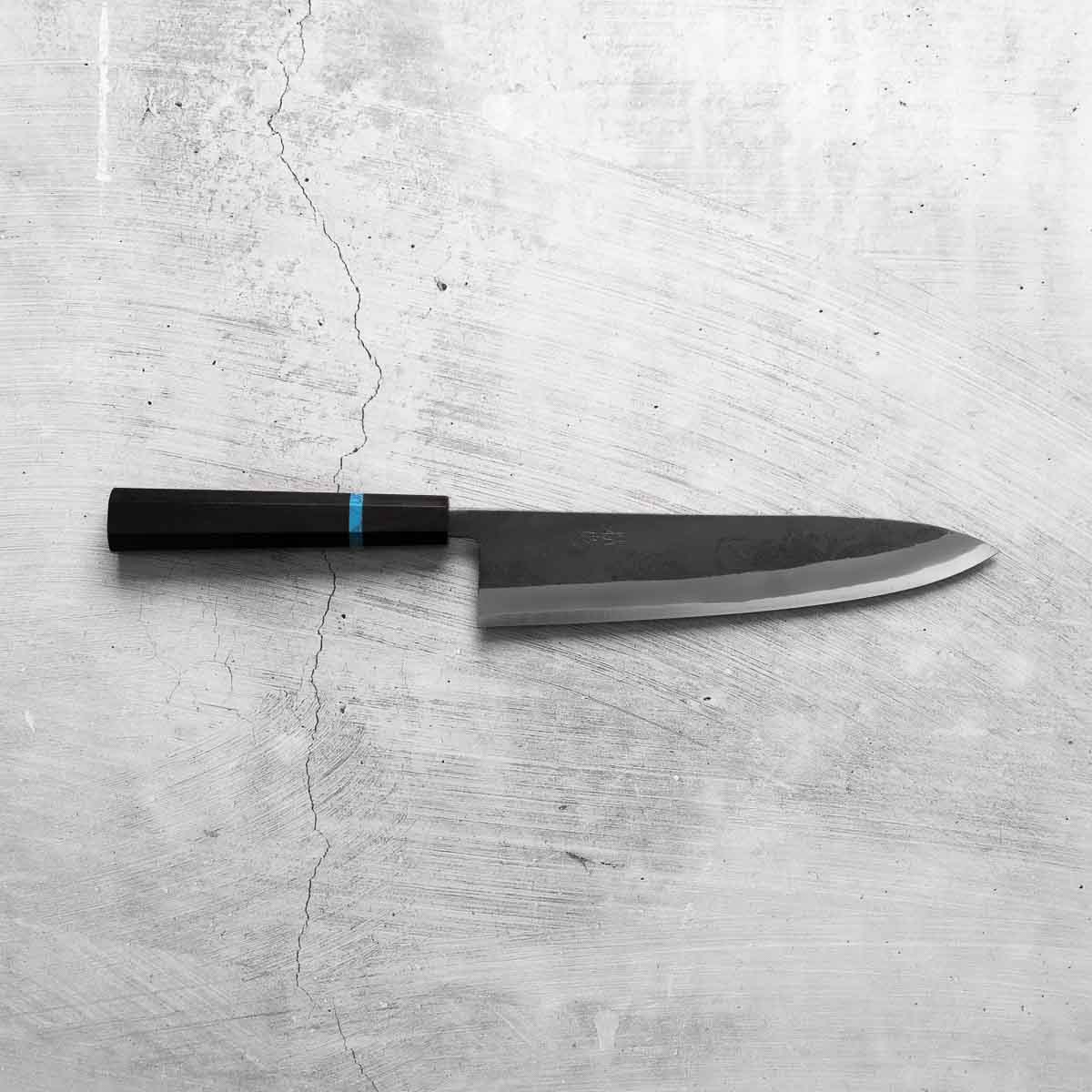 Seido "Kuro" x Tadafusa White 2 Kurouchi Gyuto 210mm - Ebony & Turquoise
