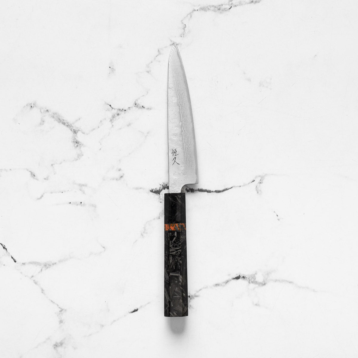 Tsunehisa 440C Damascus Tsuchime Petty 135mm - Carbon Fibre