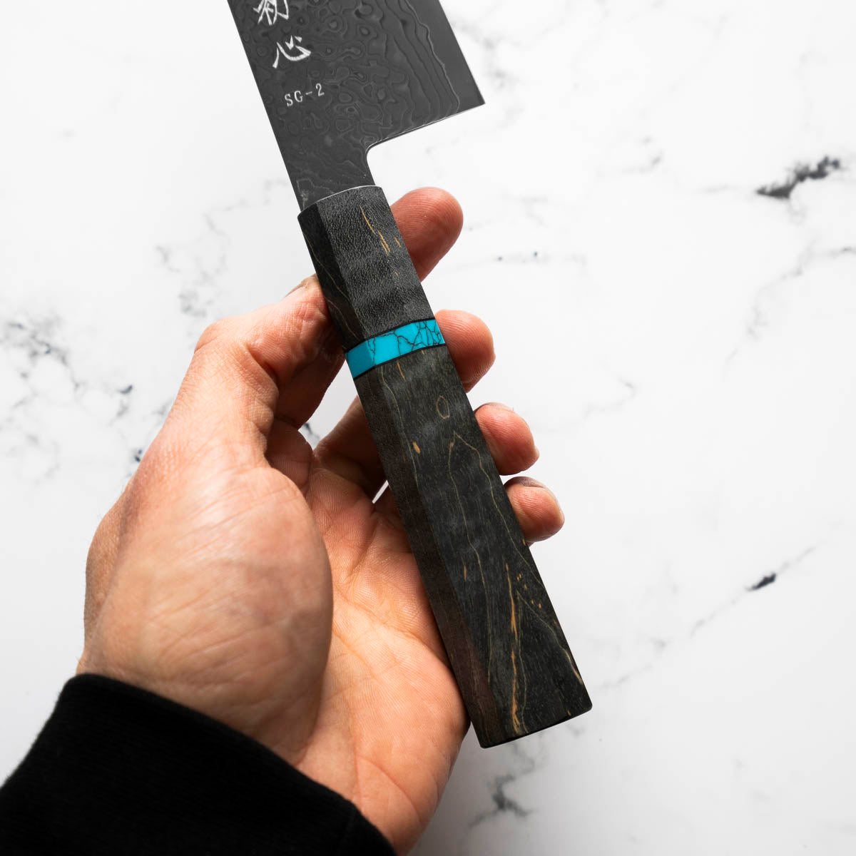 Hatsukokoro Ryuhyo Kurozome SG2 Damascus Bunka 180mm - Maple Turquoise