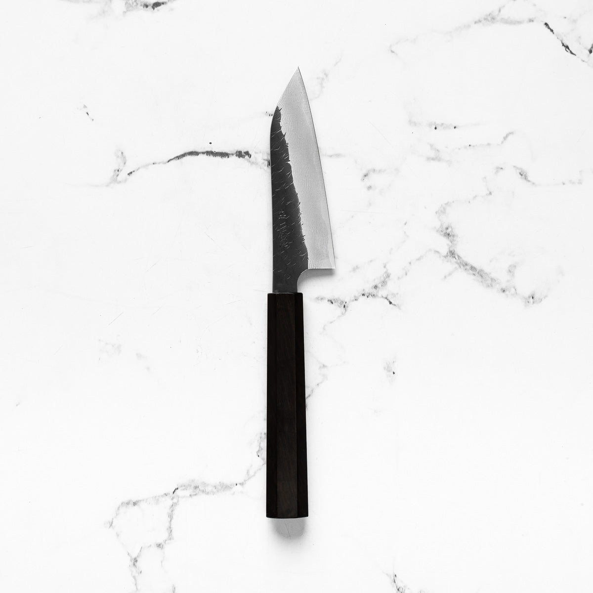 Nigara Hamono SGSTRIX Kurouchi Tsuchime Damascus Petty 120mm - Mono Ebony