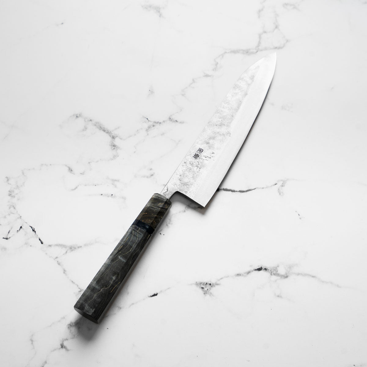 Teruyasu Fujiwara White 2 Nashiji Gyuto 210mm - Dark Maple - angled view