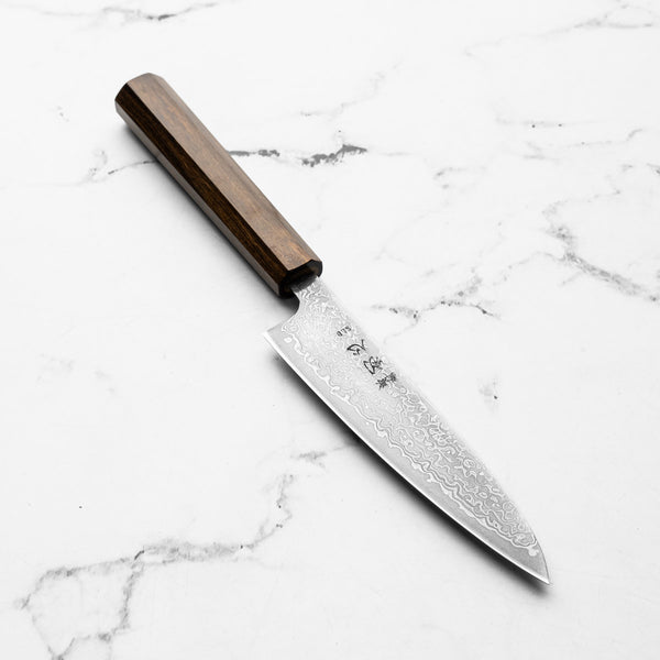 Hatsukokoro Hikari SLD Damascus Kurozome Petty 130mm - Bubinga