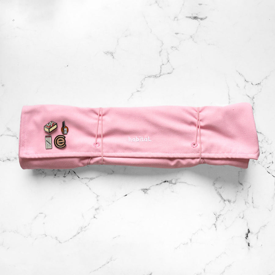 Habitat Canvas Knife Roll - 6 Slot - Pastel Pink With Enamel Pins