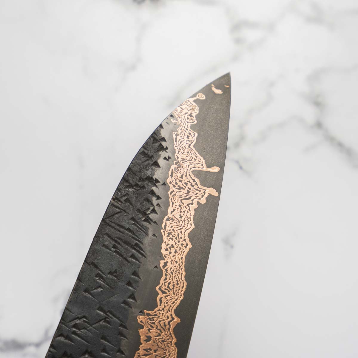 Hatsukokoro Yorokobi Kurouchi SLD Damascus Tsuchime Gyuto 240mm - Dark Maple