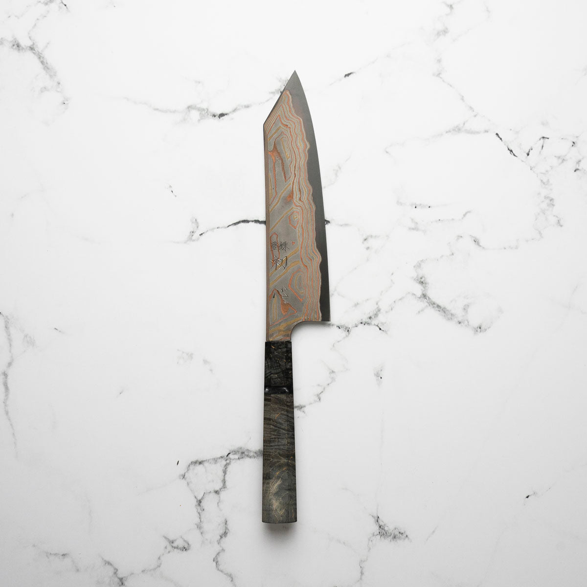 Hatsukokoro Irodori Blue 2 Rainbow Damascus Kiritsuke Gyuto 210mm - Dark Maple
