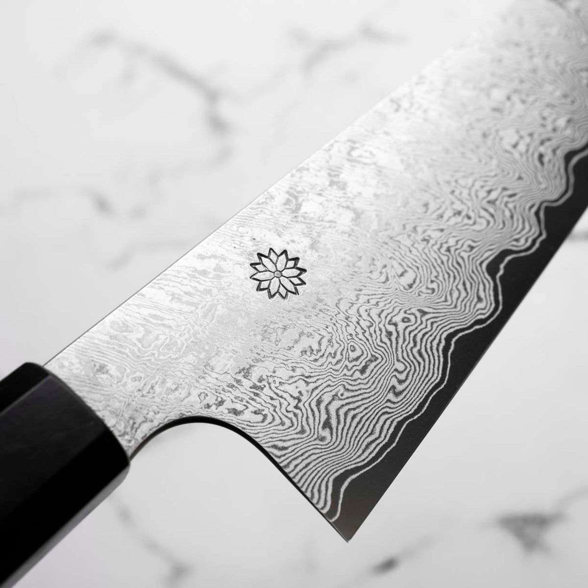 Sakai Kikumori "Minamo" ATS34 Damascus Gyuto 210mm - Ebony Turquoise