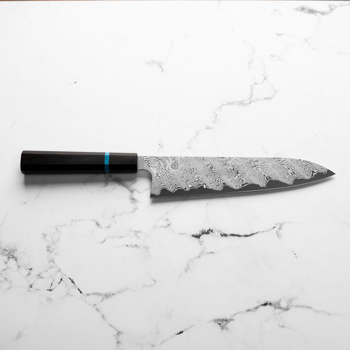 Sakai Kikumori "Minamo" ATS34 Damascus Gyuto 240mm - Ebony Turquoise