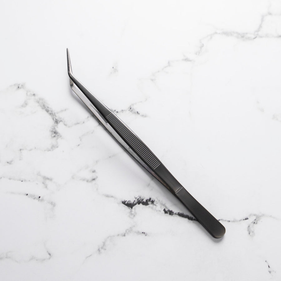 Curved Tip Plating Tweezer 20cm - Black - angled view