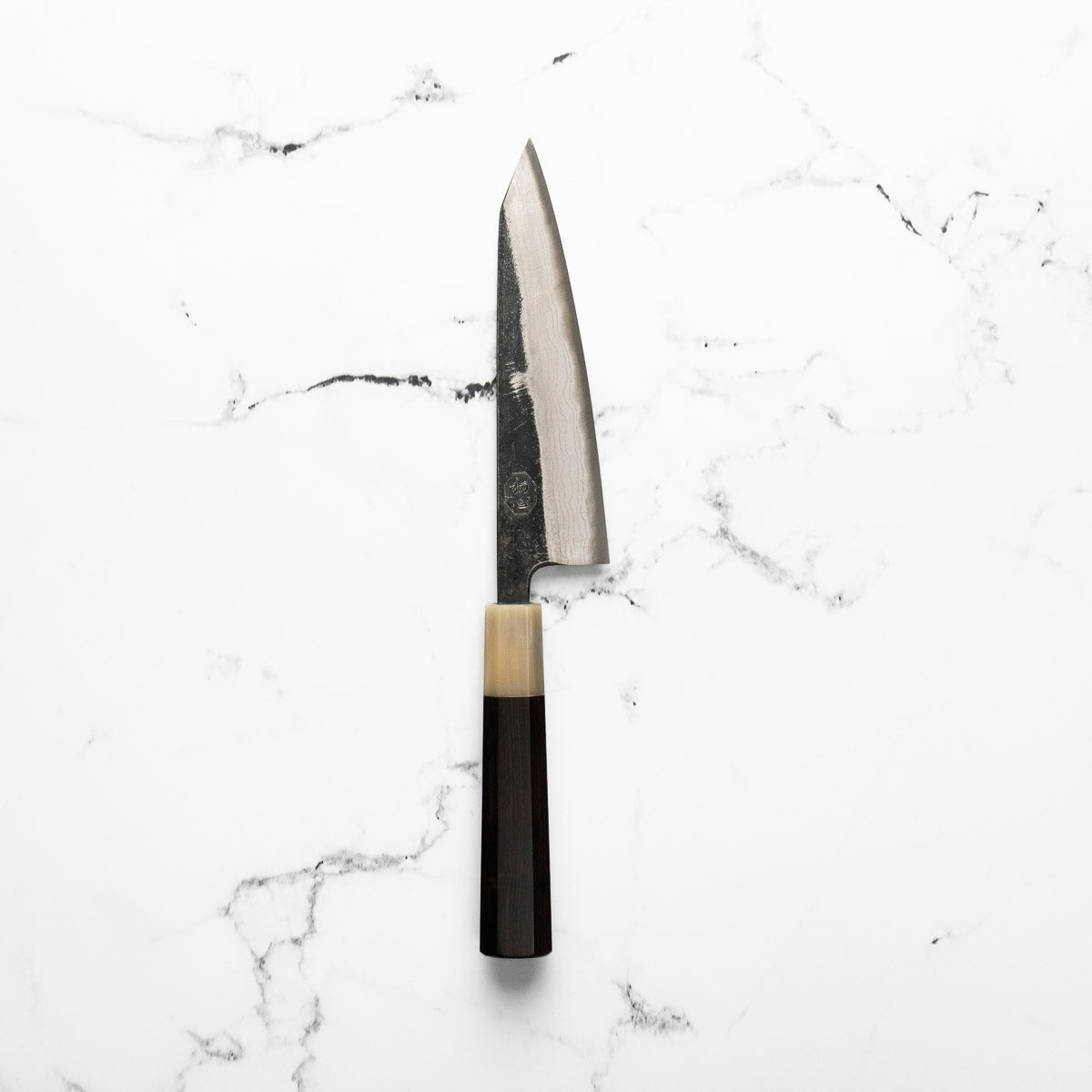 Hatsukokoro Kumokage Blue 2 Kurouchi Damascus Honesuki 150mm - Ebony & Blonde