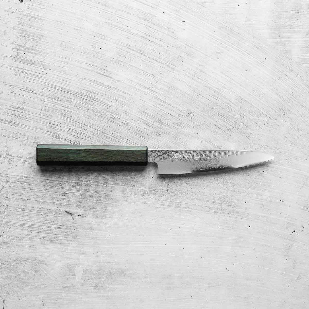Touroku Sakai Kagayaki VG10 Damascus Tsuchime Petty 130mm