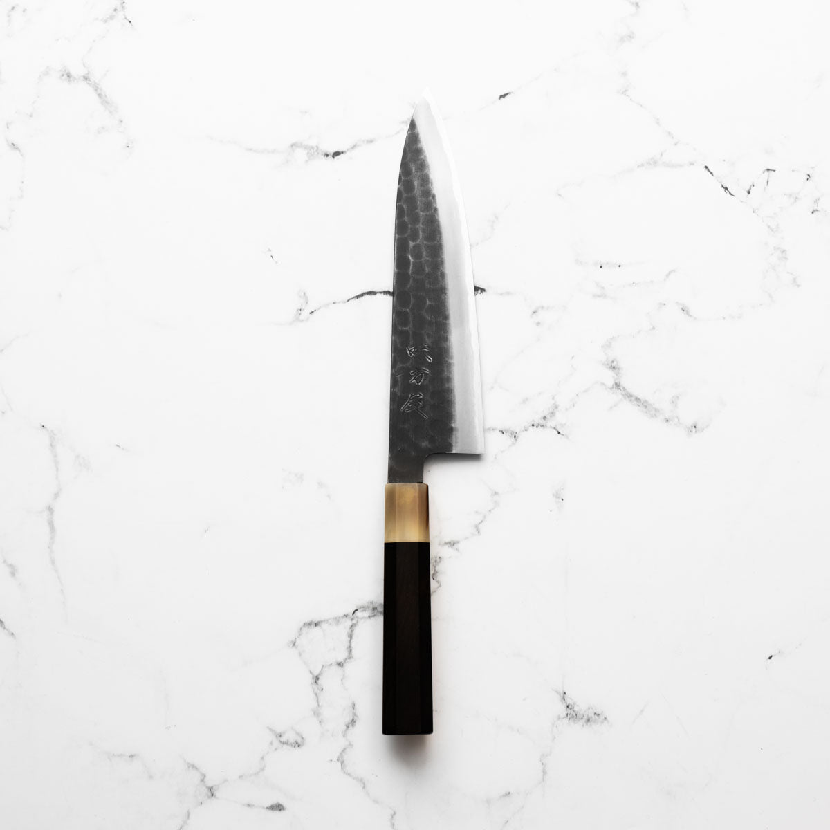 Mutsumi Hinoura Ajikataya White 2 Tsuchime Gyuto 210mm - Ebony & White Horn