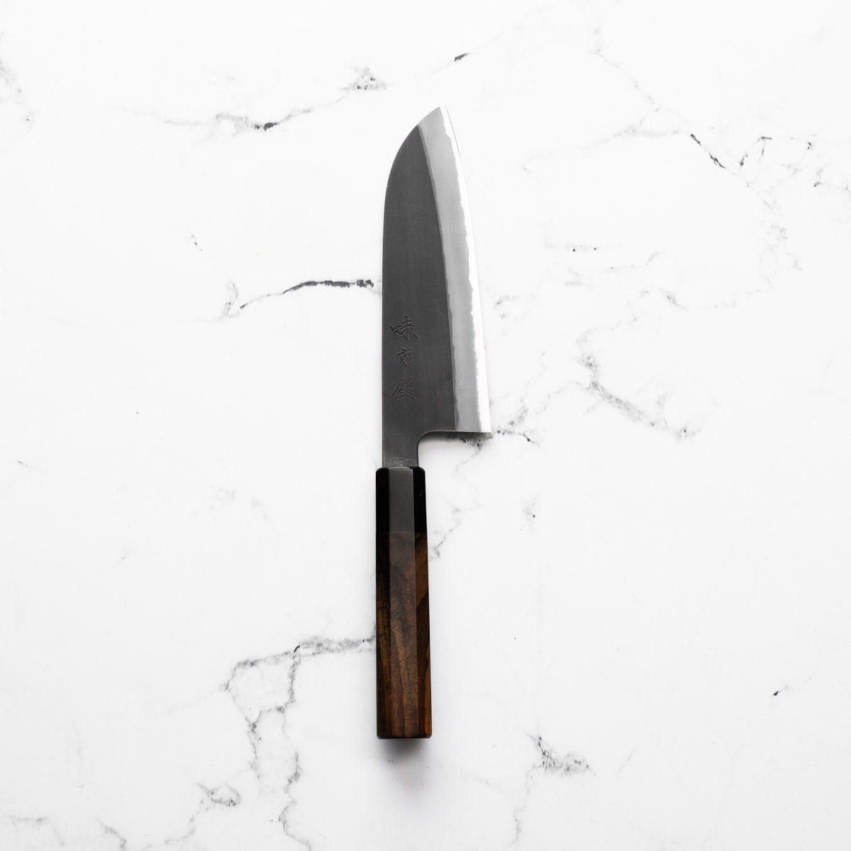 Mutsumi Hinoura Ajikataya White 2 Santoku 165mm - Rosewood & Black Horn