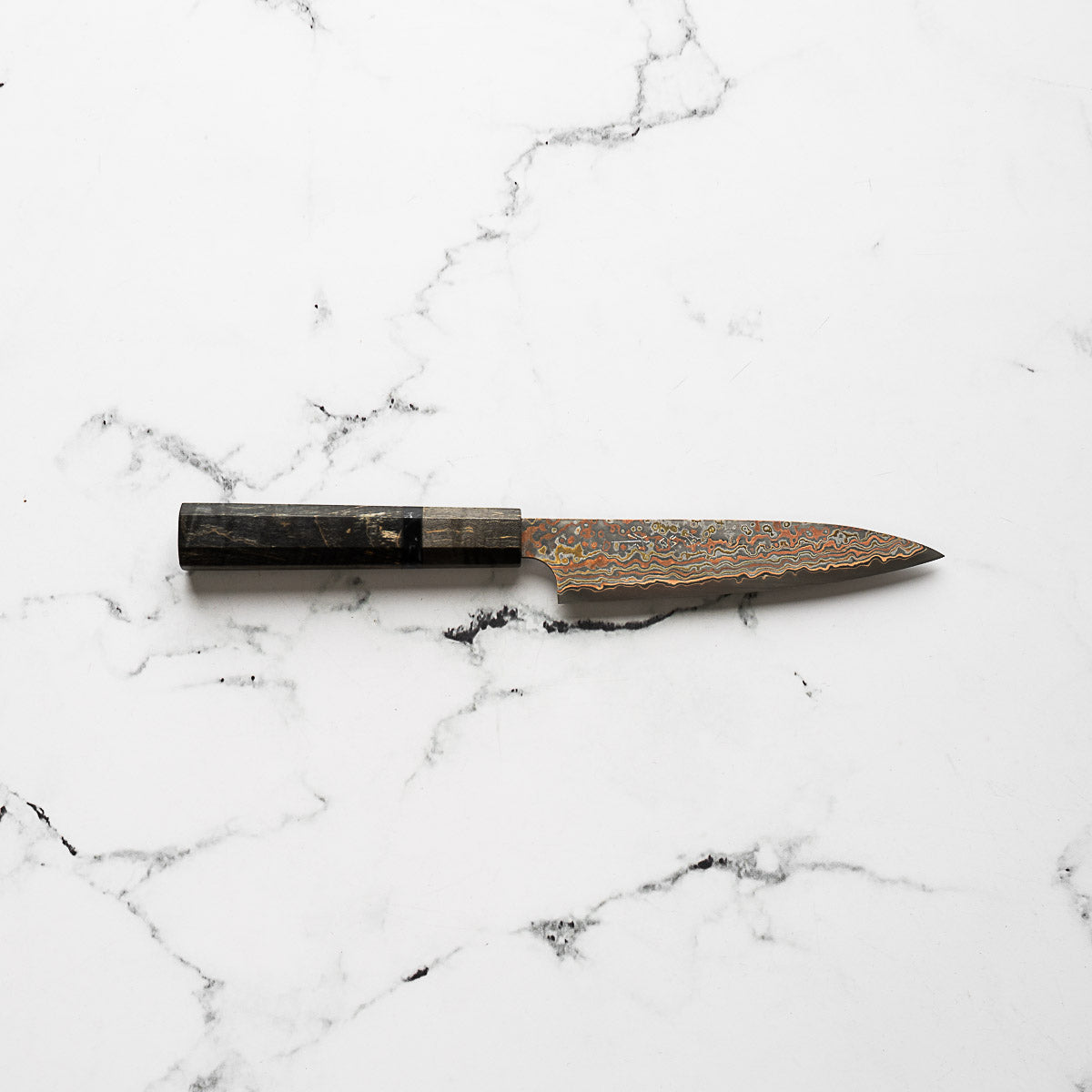 Takeshi Saji VG10-W Nashiji Rainbow Damascus Petty 135mm - Dark Maple