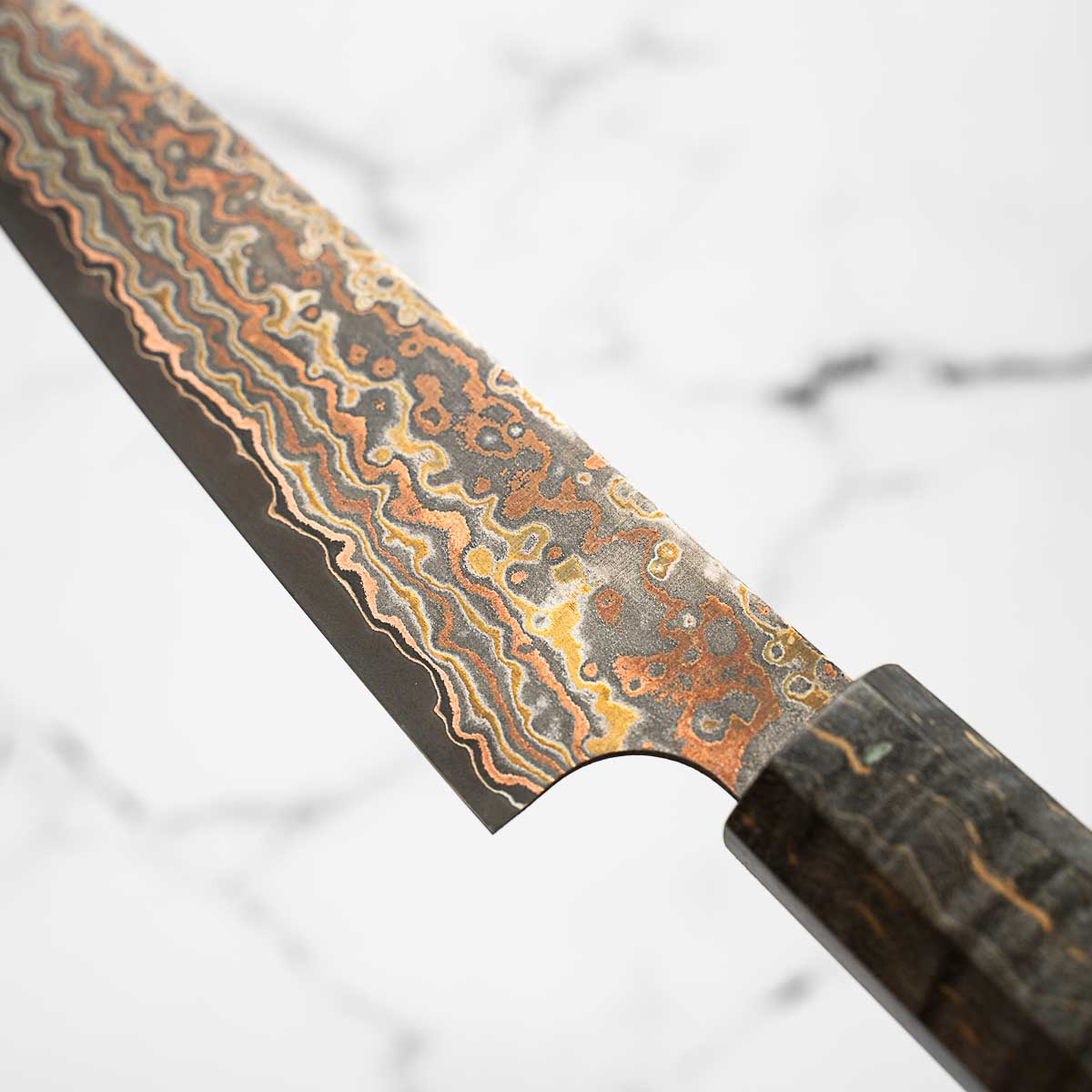 Takeshi Saji VG10-W Nashiji Rainbow Damascus Petty 135mm - Dark Maple
