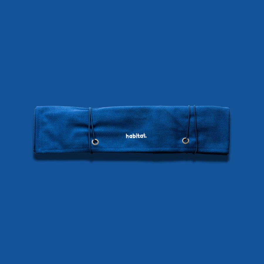 Habitat Canvas Knife Roll - 6 Slot - Blue With Enamel Pins