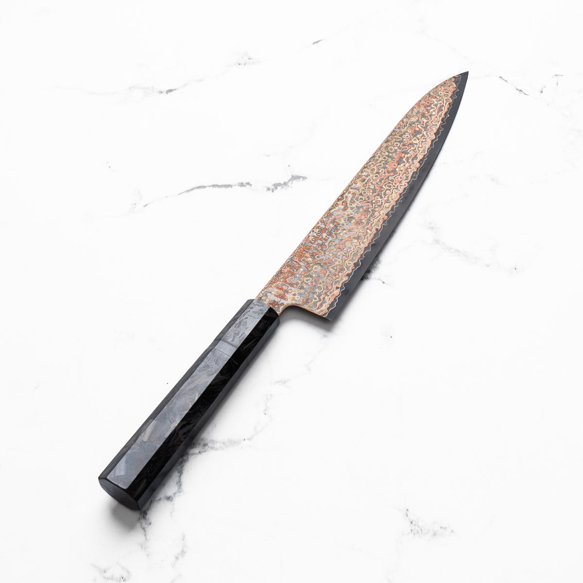Hatsukokoro Hinotori V-Toku 2 Rainbow Damascus Gyuto 210mm - Dark Carbon Fibre