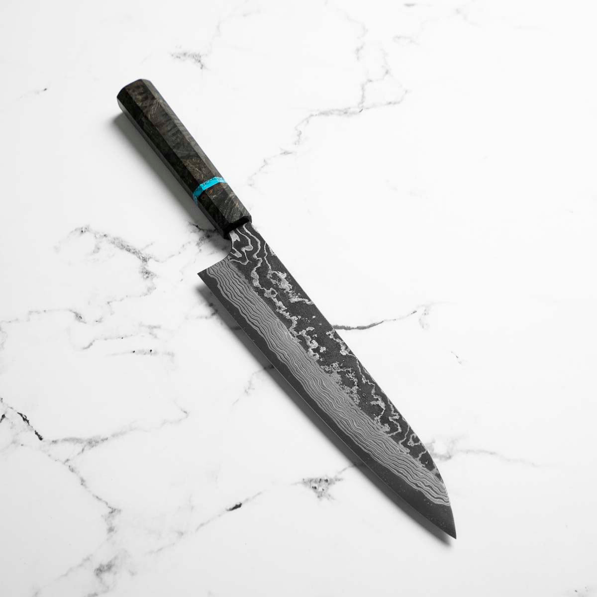 Hatsukokoro SLD Kurouchi Damascus Gyuto 240mm - Maple Turquoise