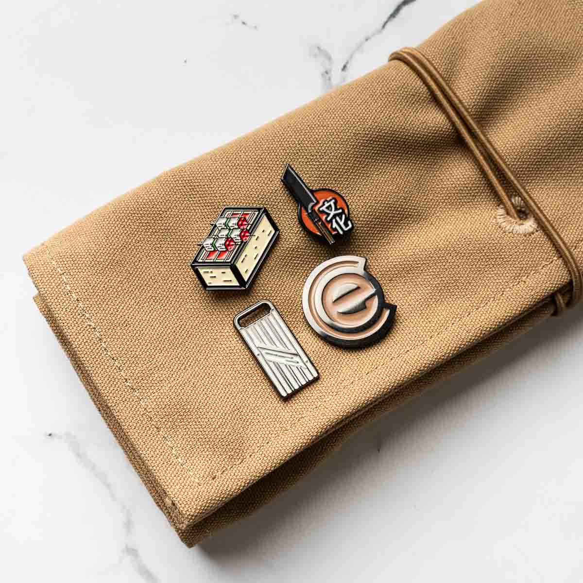 Habitat Canvas Knife Roll - 6 Slot - Tan With Enamel Pins