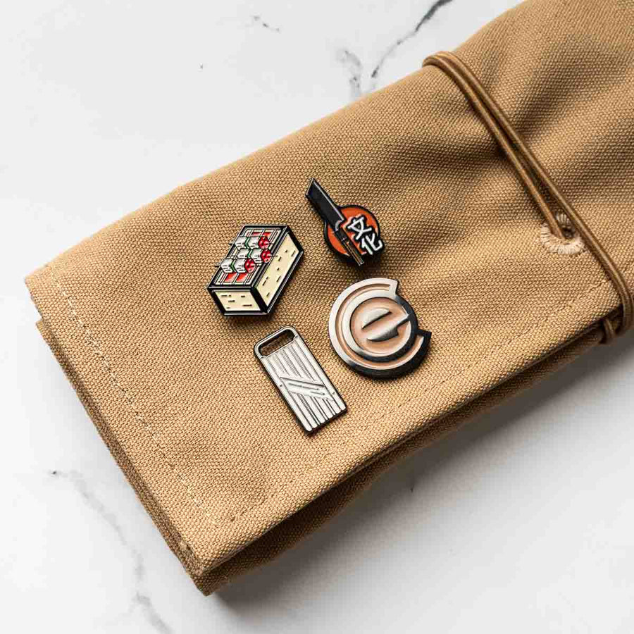 Habitat Canvas Knife Roll - 6 Slot - Tan With Enamel Pins