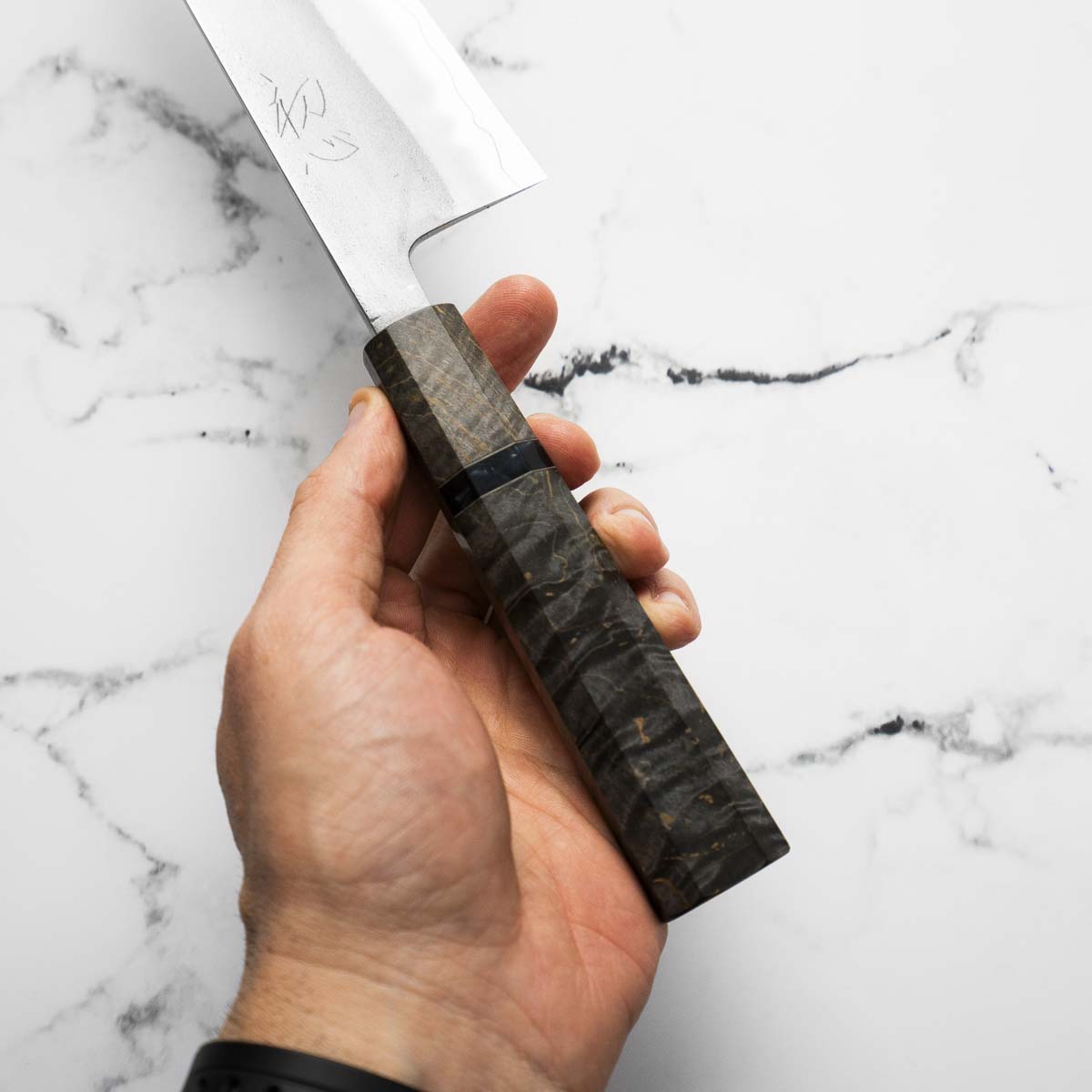 Yoshikane (Hatsukokoro) SKD Nashiji Bunka 165mm - Dark Maple - blade detail