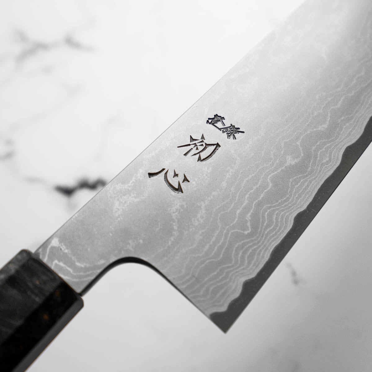 Hatsukokoro Blue 1 Damascus Gyuto 240mm - Turquoise - handle detail