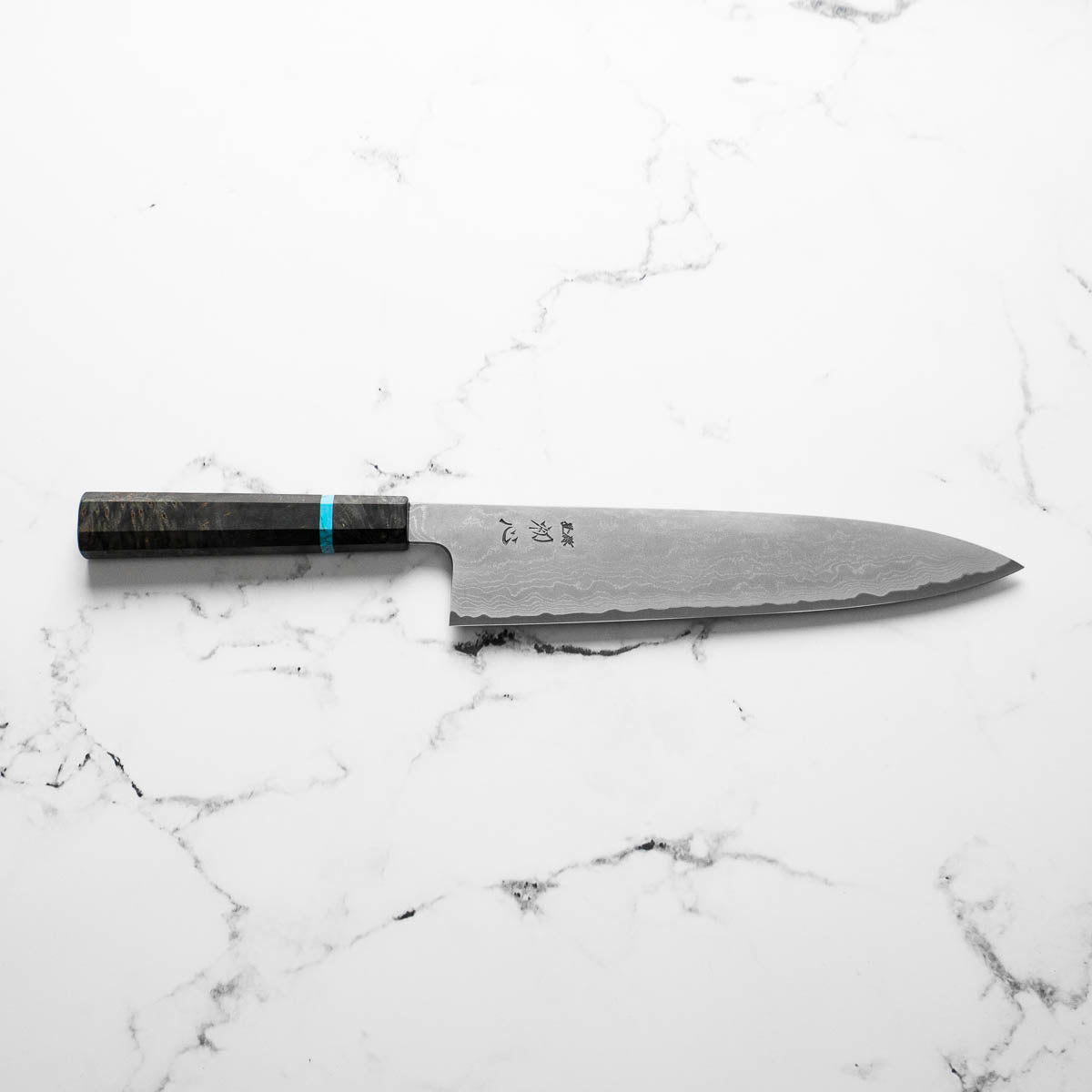 Hatsukokoro Blue 1 Damascus Gyuto 240mm - Turquoise - view 6