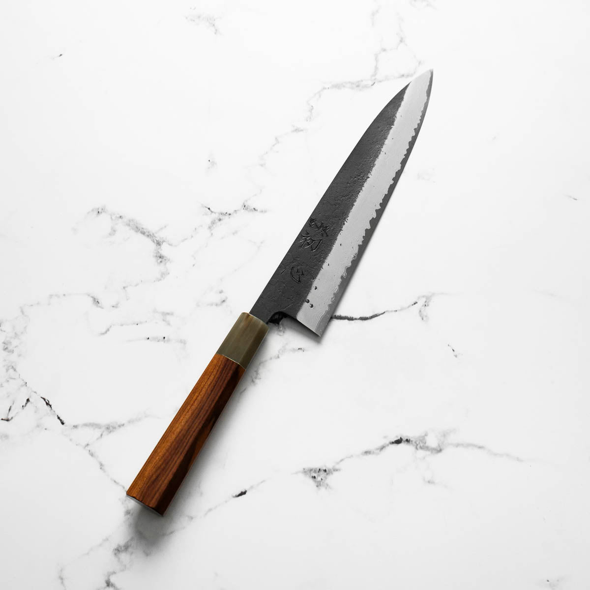 Hatsukokoro Shinkiro Blue Super Damascus Kurouchi Gyuto 210mm - Quince