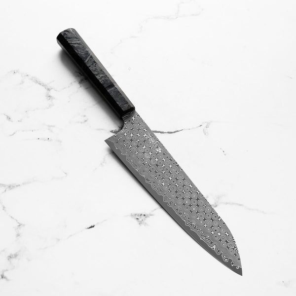 Nigara Hamono "Anmon" SG2 Raindrop Damascus Gyuto 210mm - Dark Carbon Fibre