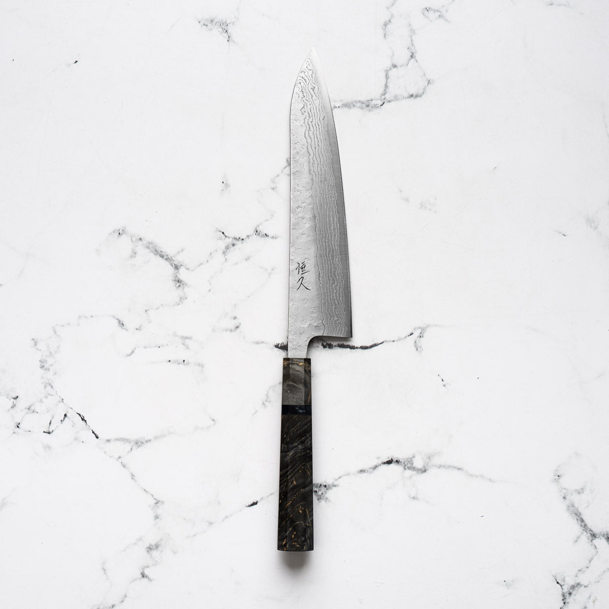 Tsunehisa 440C Damascus Tsuchime Gyuto 210mm - Dark Maple