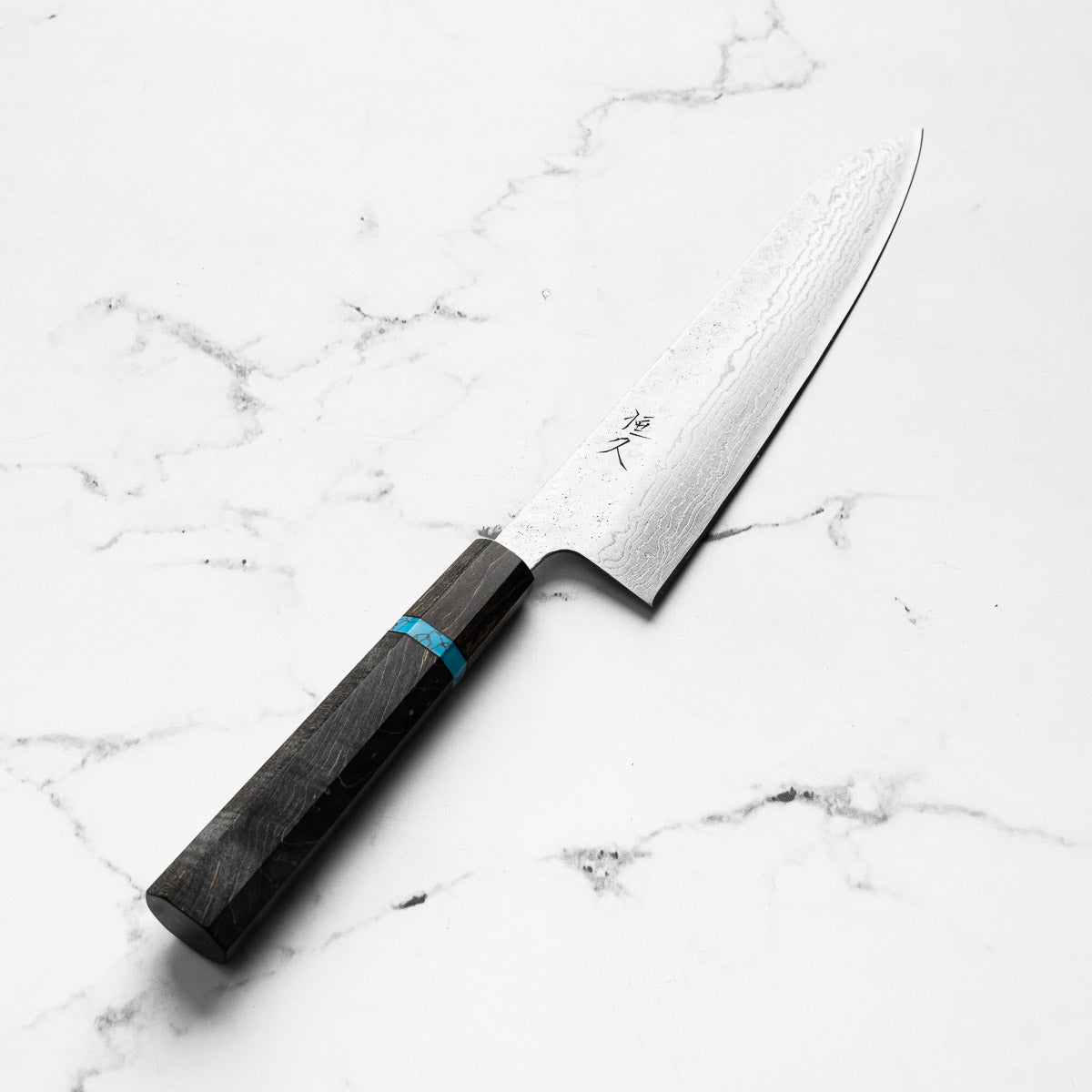 Tsunehisa 440C Damascus Tsuchime Gyuto 210mm - Maple Turquoise
