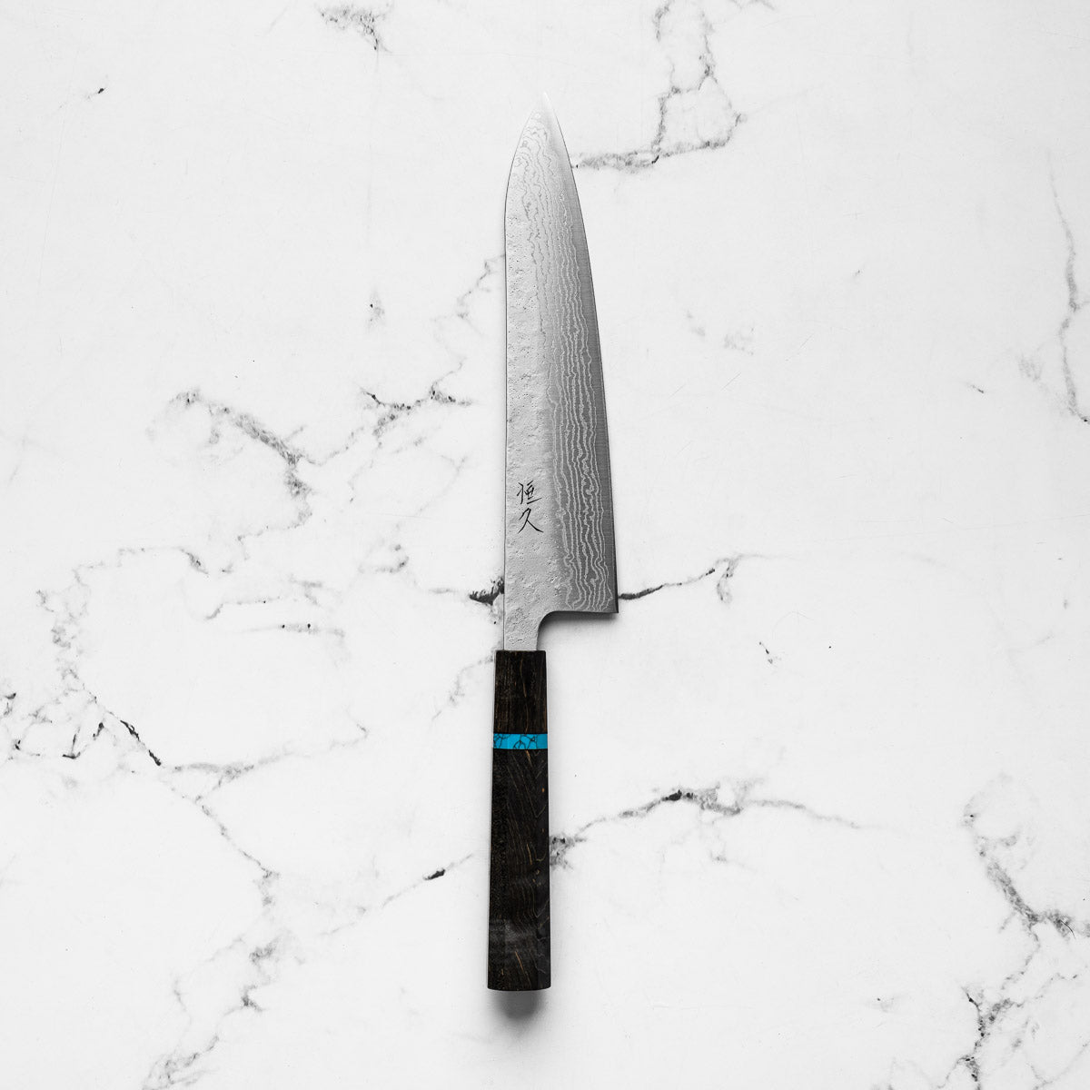 Tsunehisa 440C Damascus Tsuchime Gyuto 210mm - Maple Turquoise
