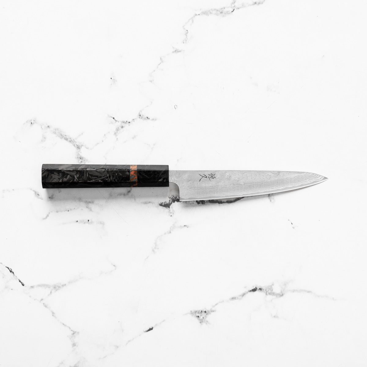 Tsunehisa 440C Damascus Tsuchime Petty 135mm - Carbon Fibre