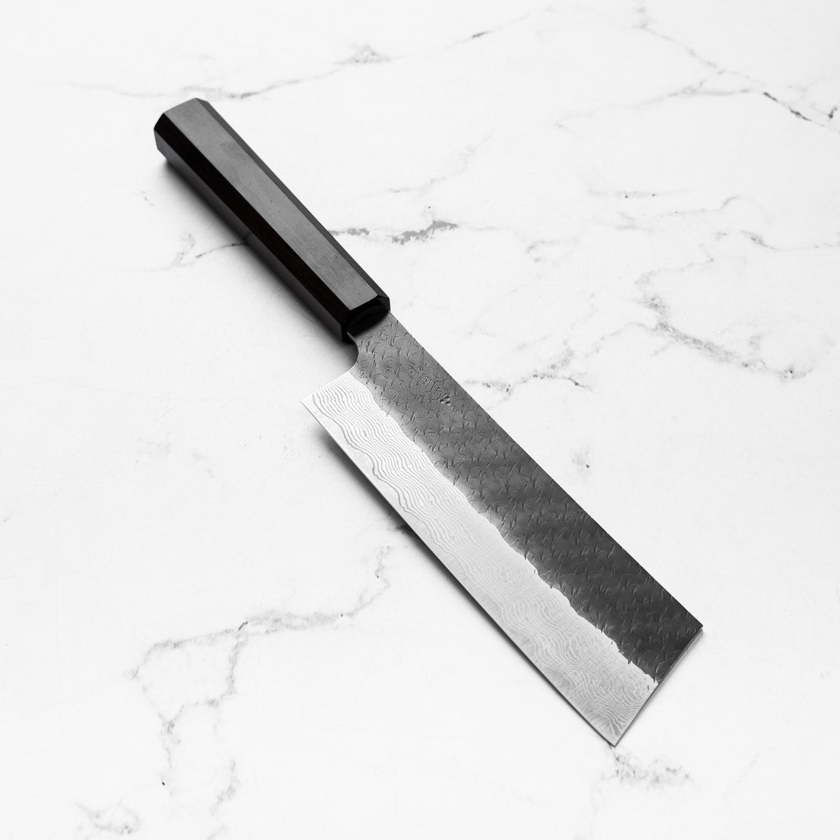 Nigara Hamono SGSTRIX Kurouchi Tsuchime Damascus Nakiri 180mm - Mono Ebony
