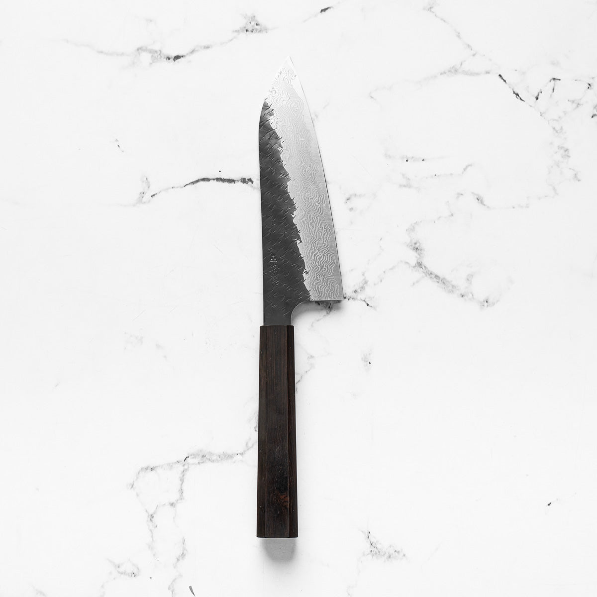 Nigara Hamono SGSTRIX Kurouchi Tsuchime Damascus Santoku 180mm - Mono Ebony