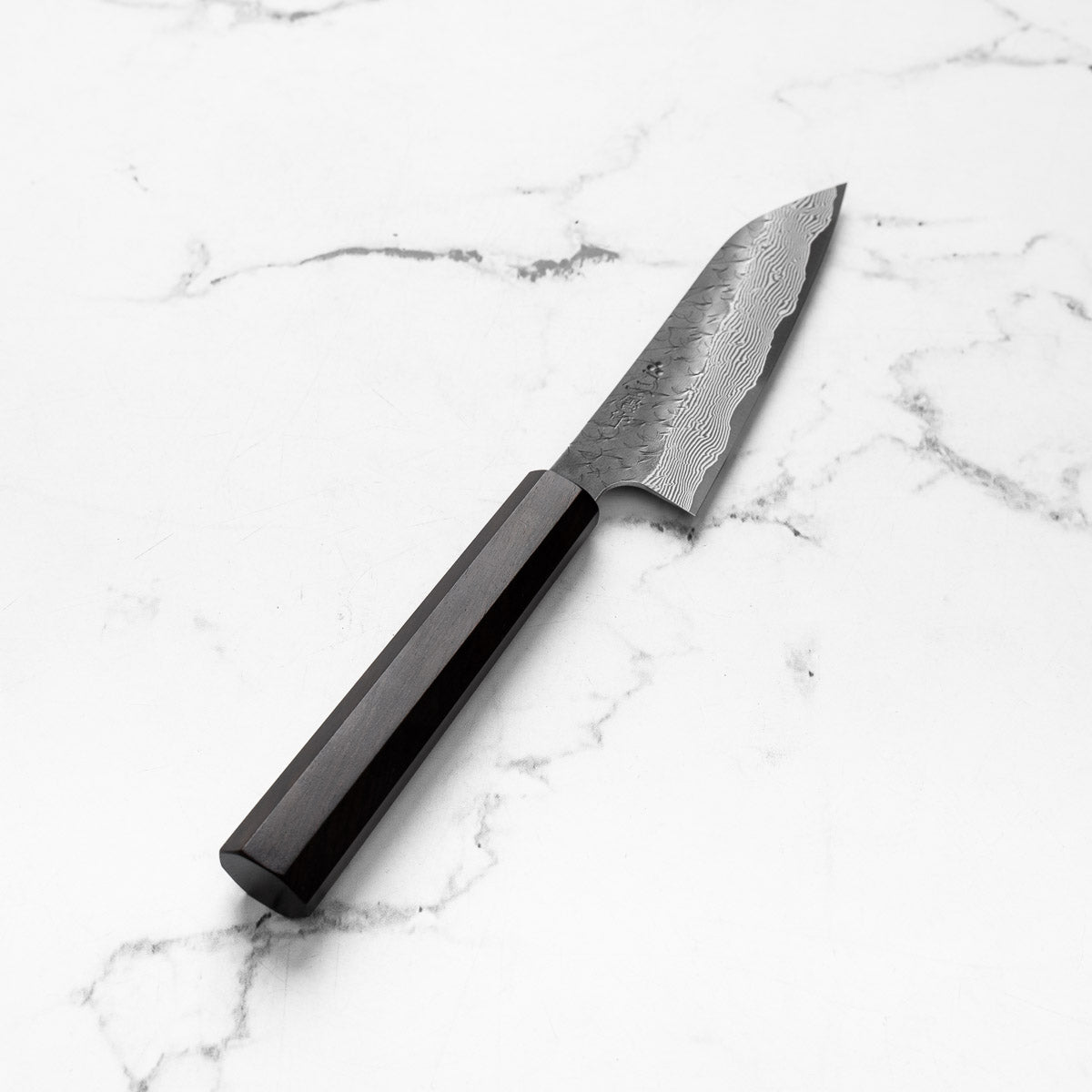 Nigara Hamono SGSTRIX Kurouchi Tsuchime Damascus Petty 120mm - Mono Ebony