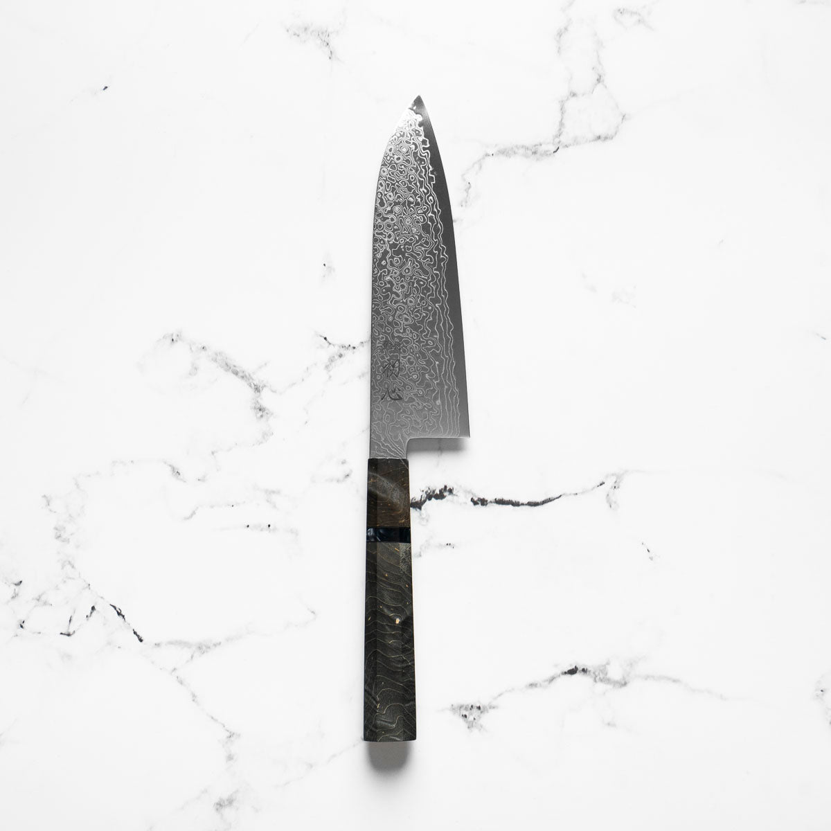 Hatsukokoro Ryuhyo SG2 Damascus Santoku 180mm -  Dark Maple - blade detail