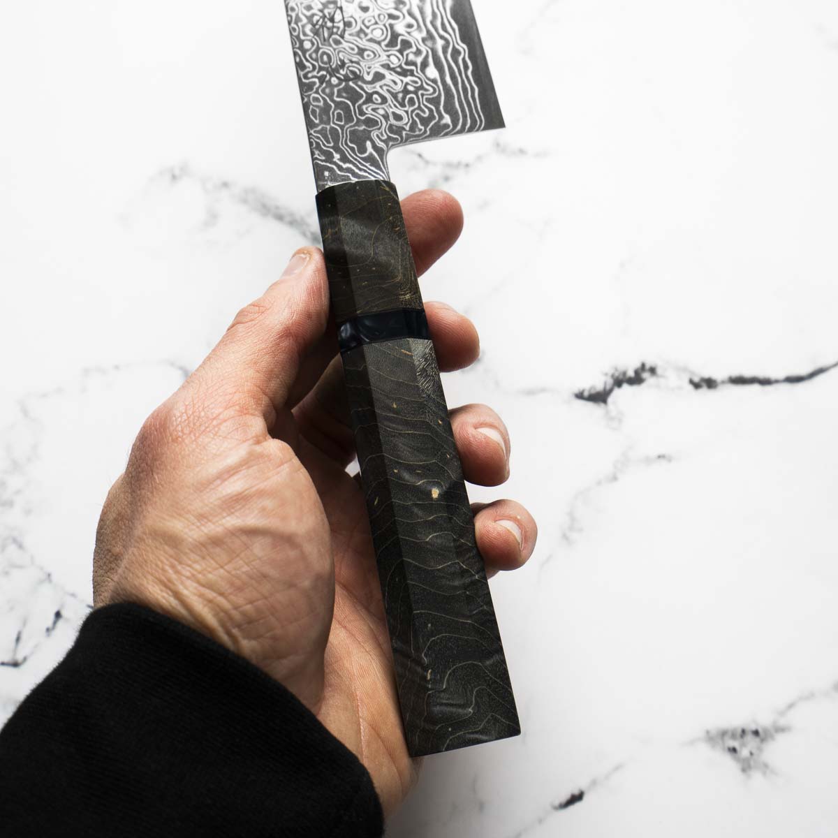 Hatsukokoro Ryuhyo SG2 Damascus Santoku 180mm -  Dark Maple - view 7