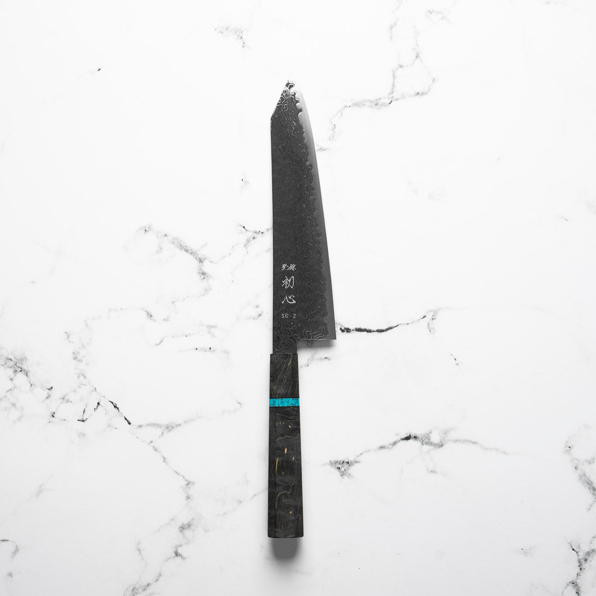 Hatsukokoro Ryuhyo Kurozome SG2 Damascus Kiritsuke Gyuto 210mm -  Maple Turquoise