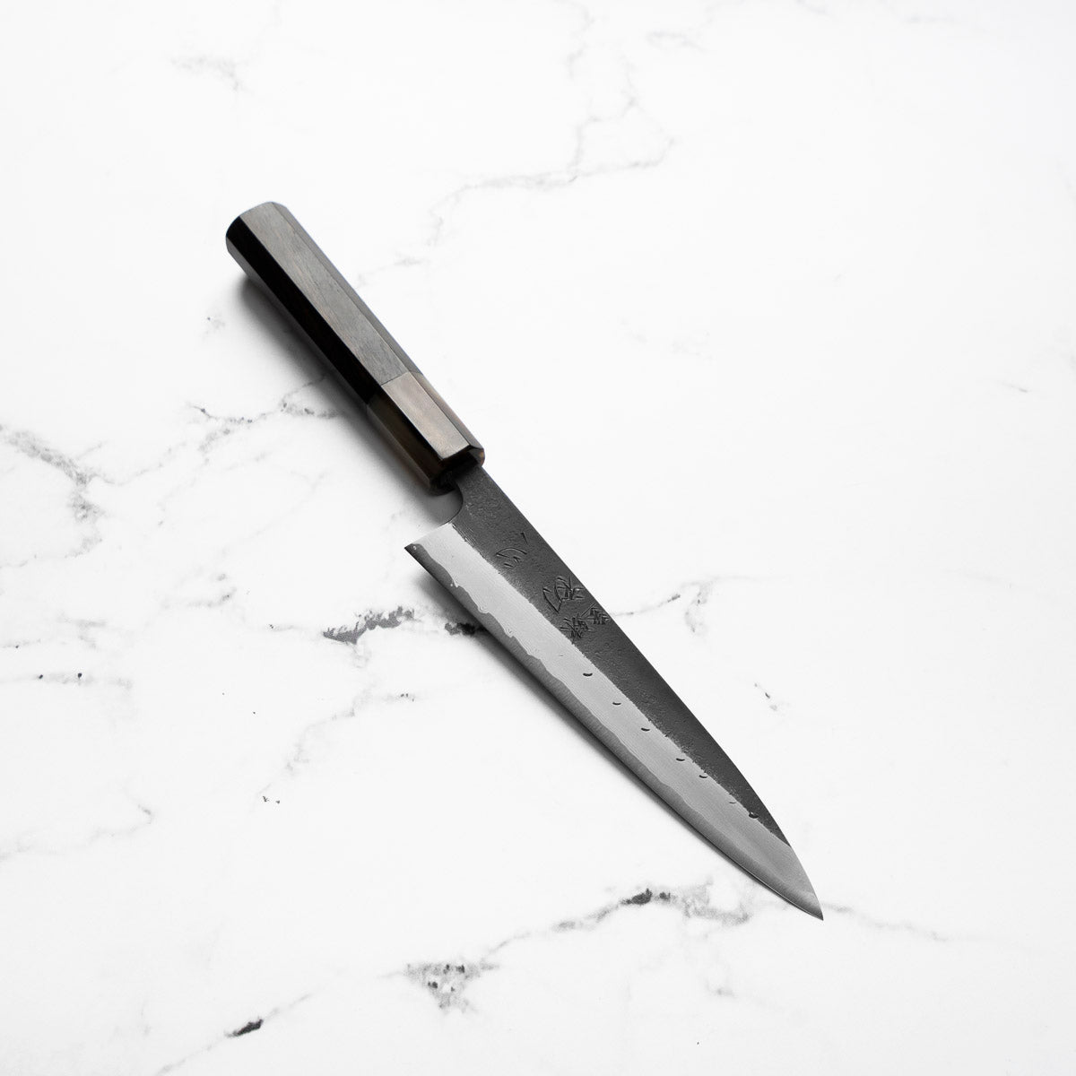 Hatsukokoro Shinkiro Blue Super Damascus Kurouchi Petty 150mm - Ebony & Blonde