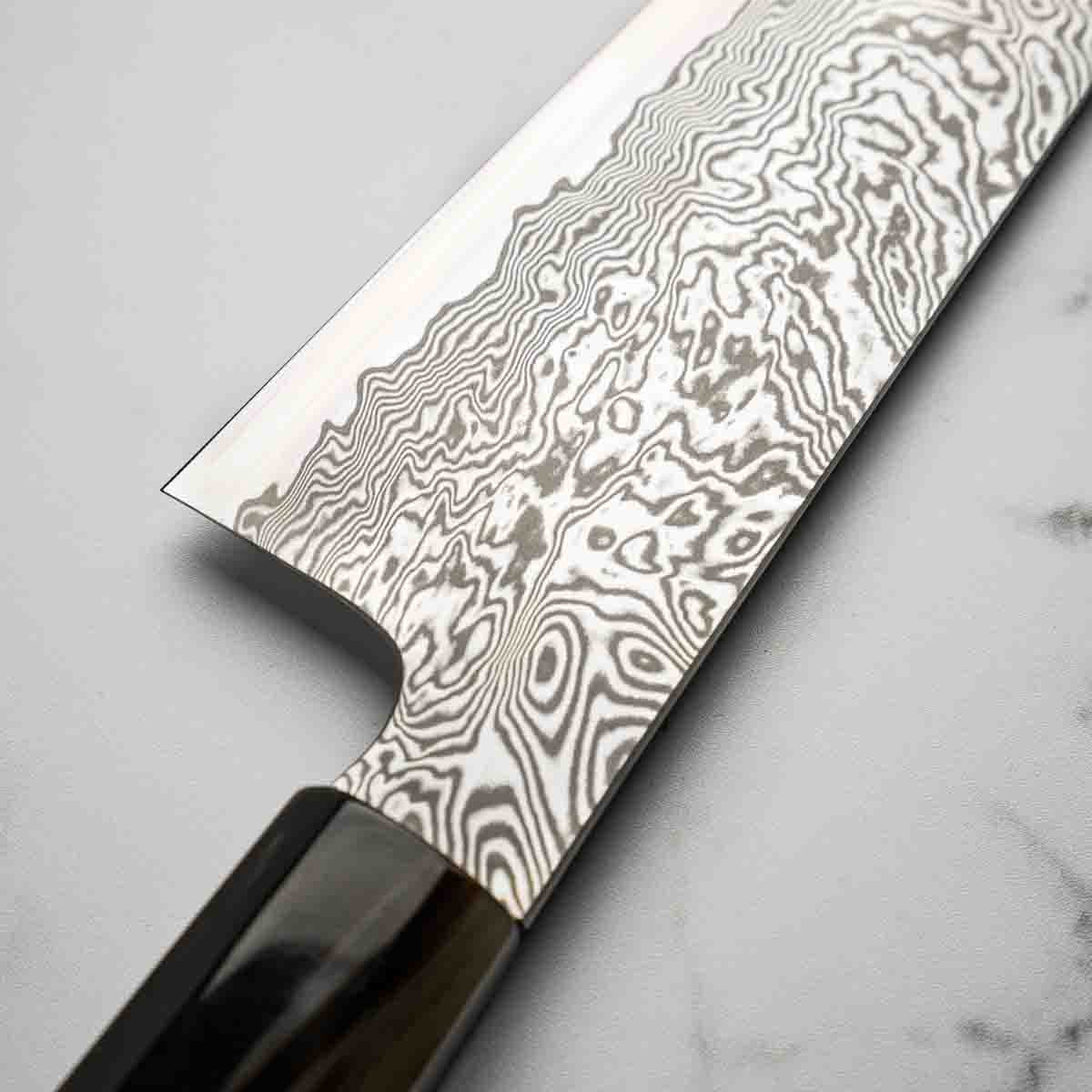 Sakai Kikumori "Minamo" ATS34 Damascus Gyuto 210mm - Ebony & Blonde