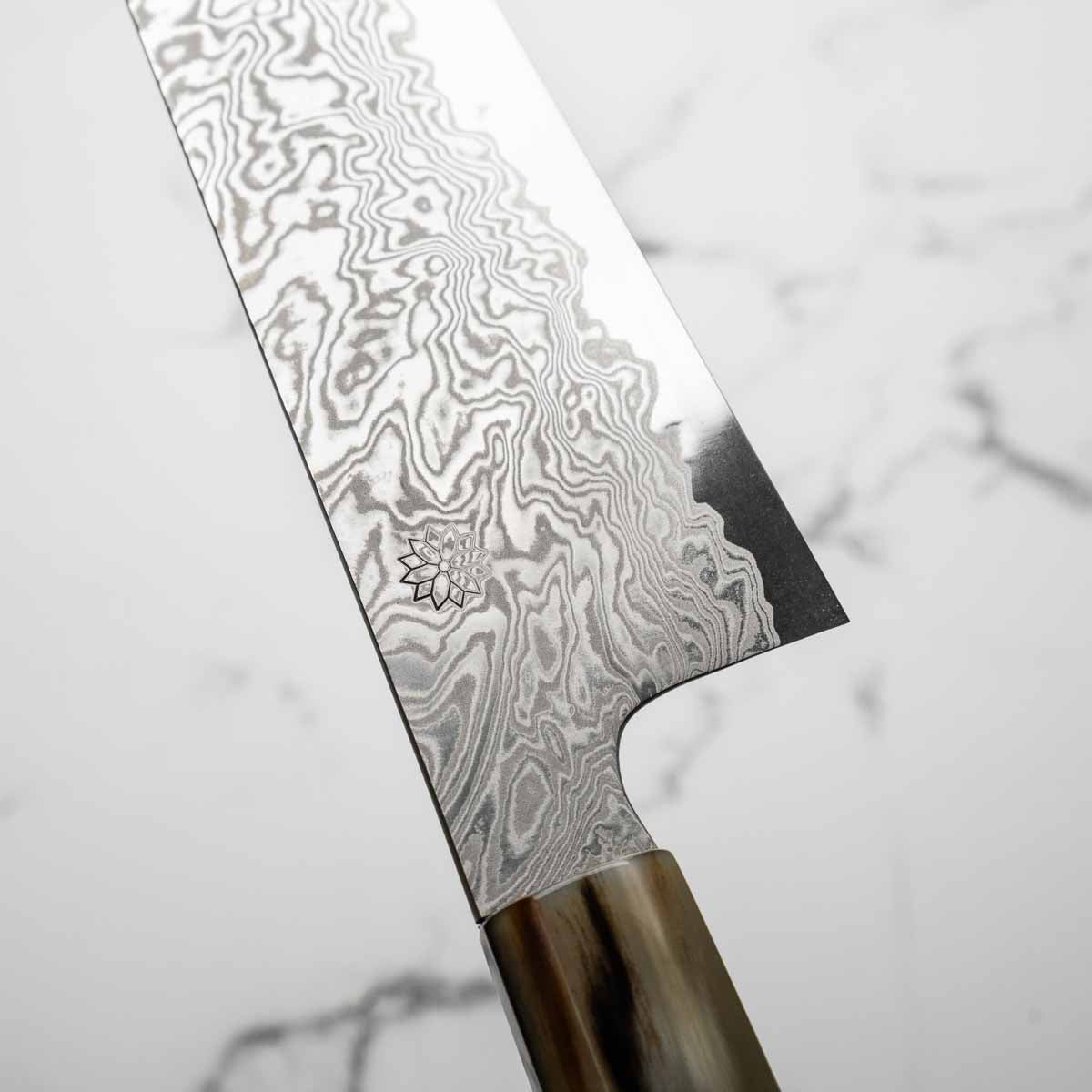 Sakai Kikumori "Minamo" ATS34 Damascus Gyuto 210mm - Ebony & Blonde