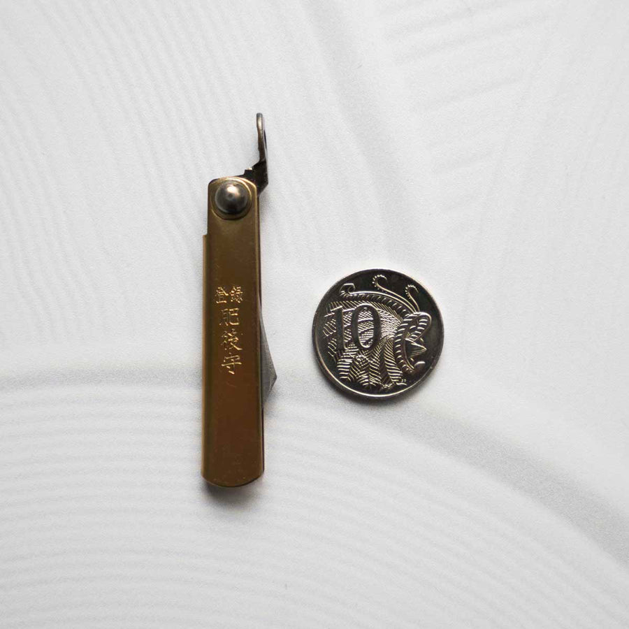 Nagao Kanekoma Higonokami Aogami Brass - Super Mini Key Chain