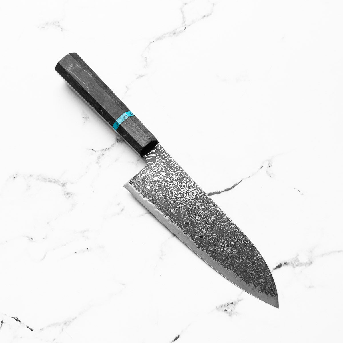Hatsukokoro Ryuhyo Kurozome SG2 Damascus Santoku 180mm -  Maple Turquoise