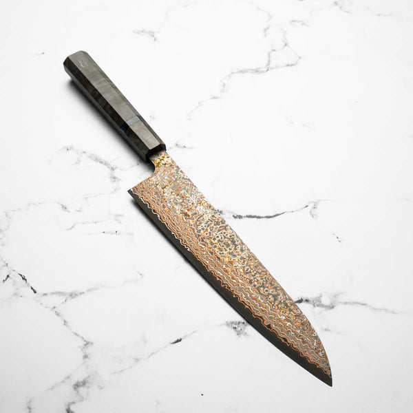 Takeshi Saji VG10-W Nashiji Rainbow Damascus Gyuto 240mm - Dark