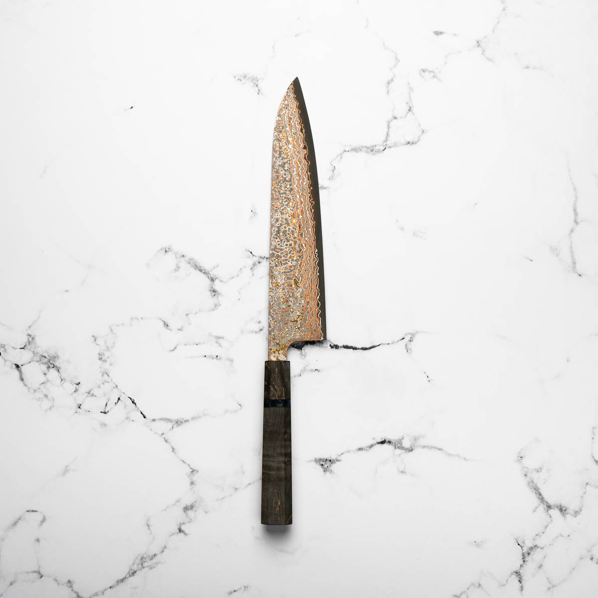 Takeshi Saji VG10-W Nashiji Rainbow Damascus Gyuto 240mm - Dark Maple